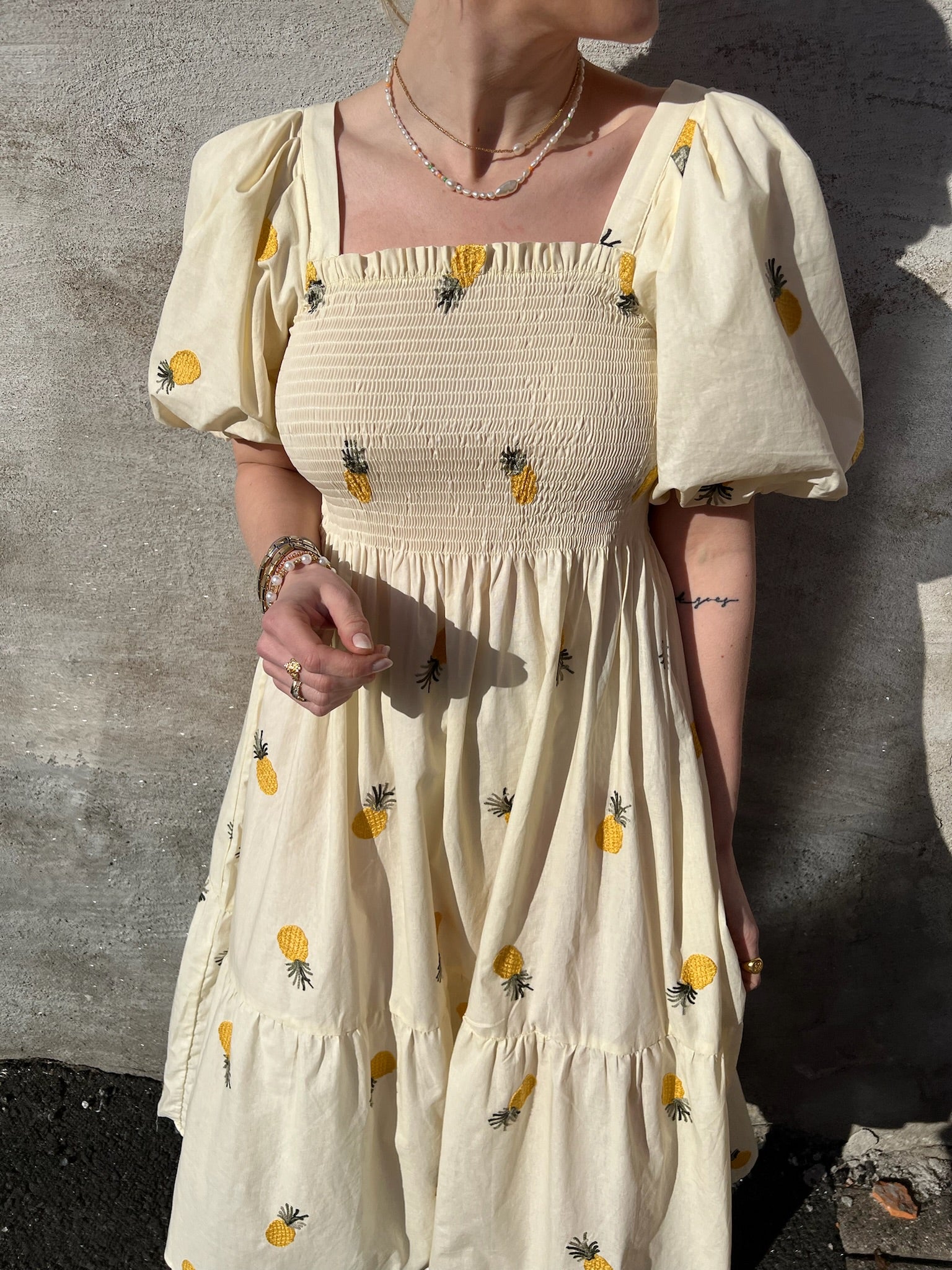 Cheri Fruit Dress Sand/Yellow