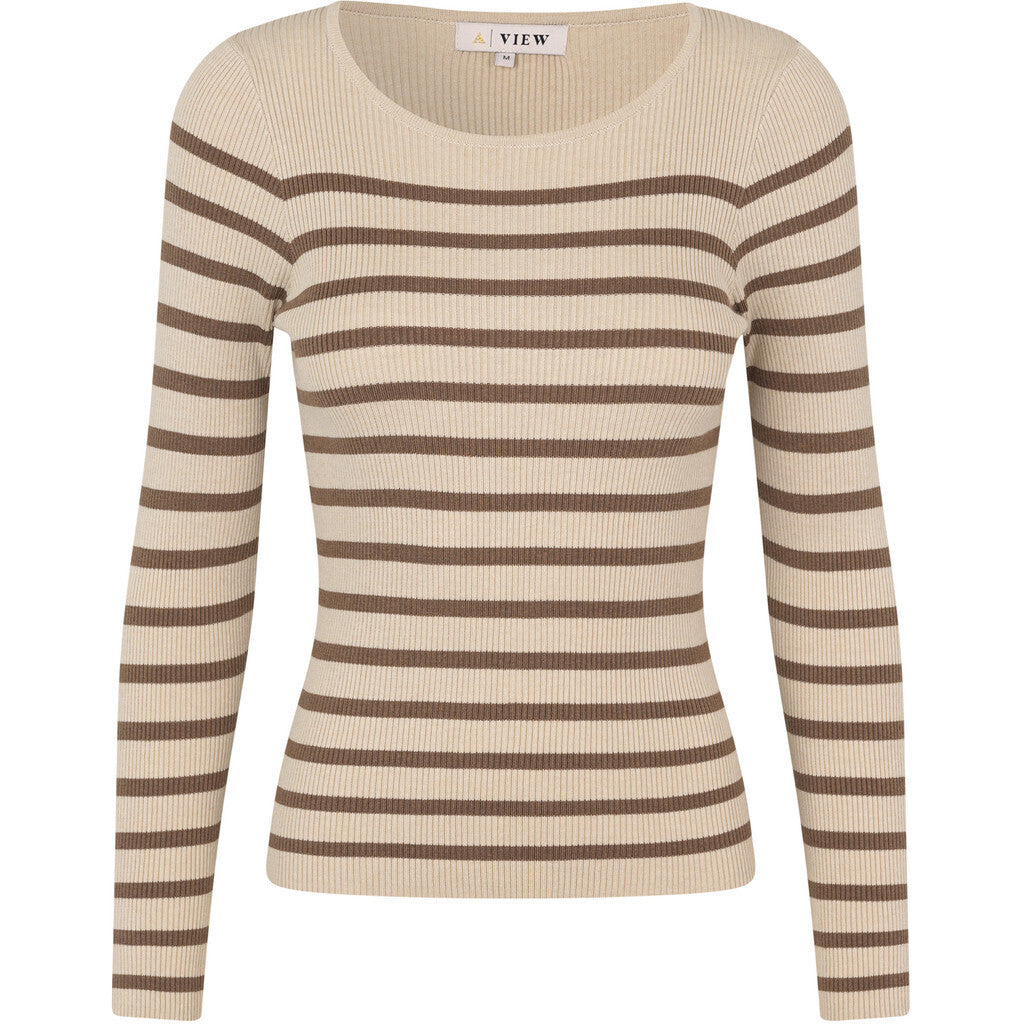 Lana Rib Stripe Blouse Sand/Brown