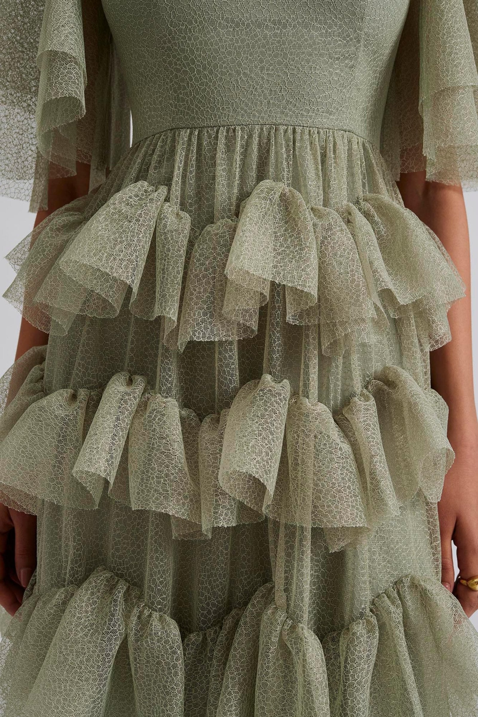 Louella Short Sleeve Lace Maxi Dress Sage Green