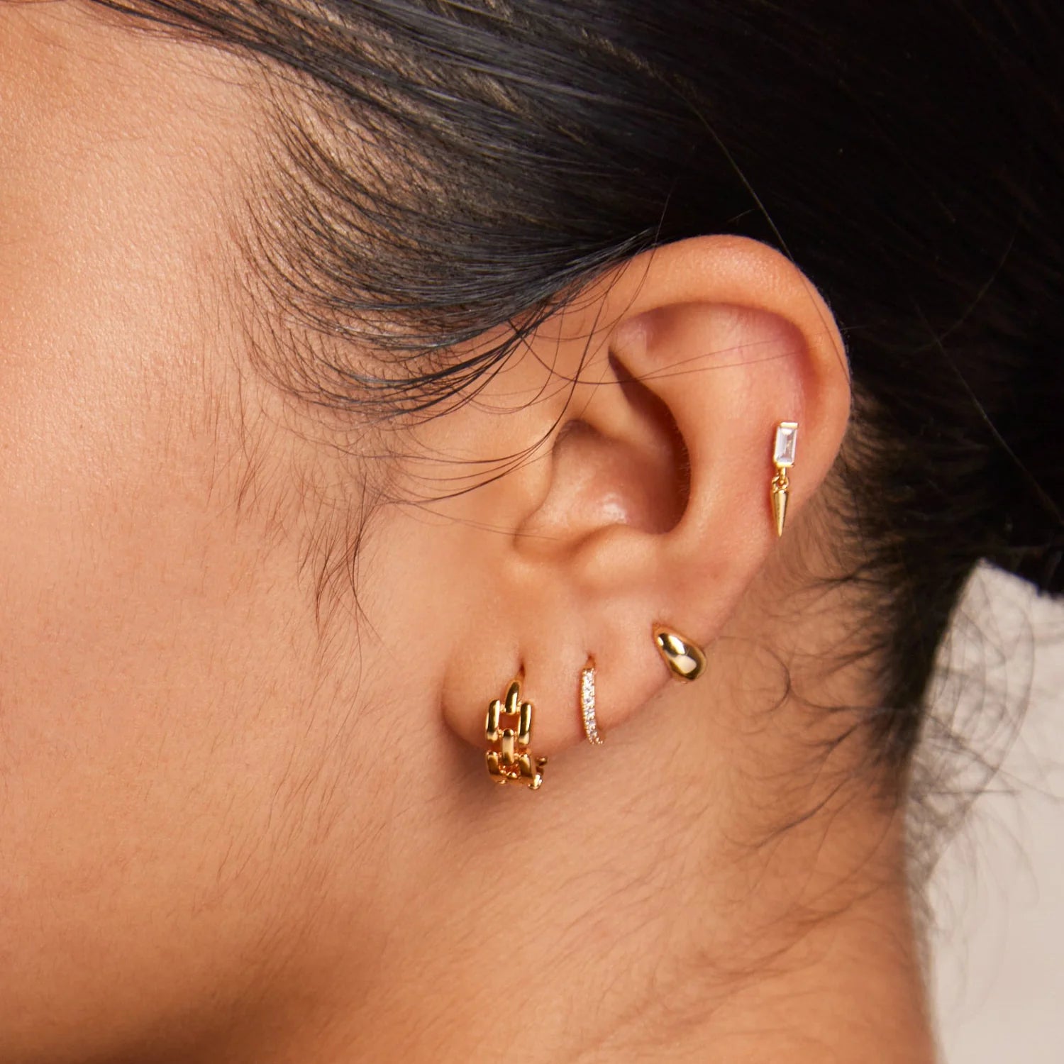 Tiny Tapered Hoop Earrings Gold