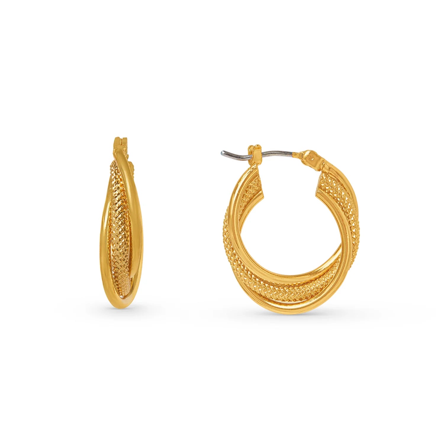 Interlock Texture Hoop Earrings Gold