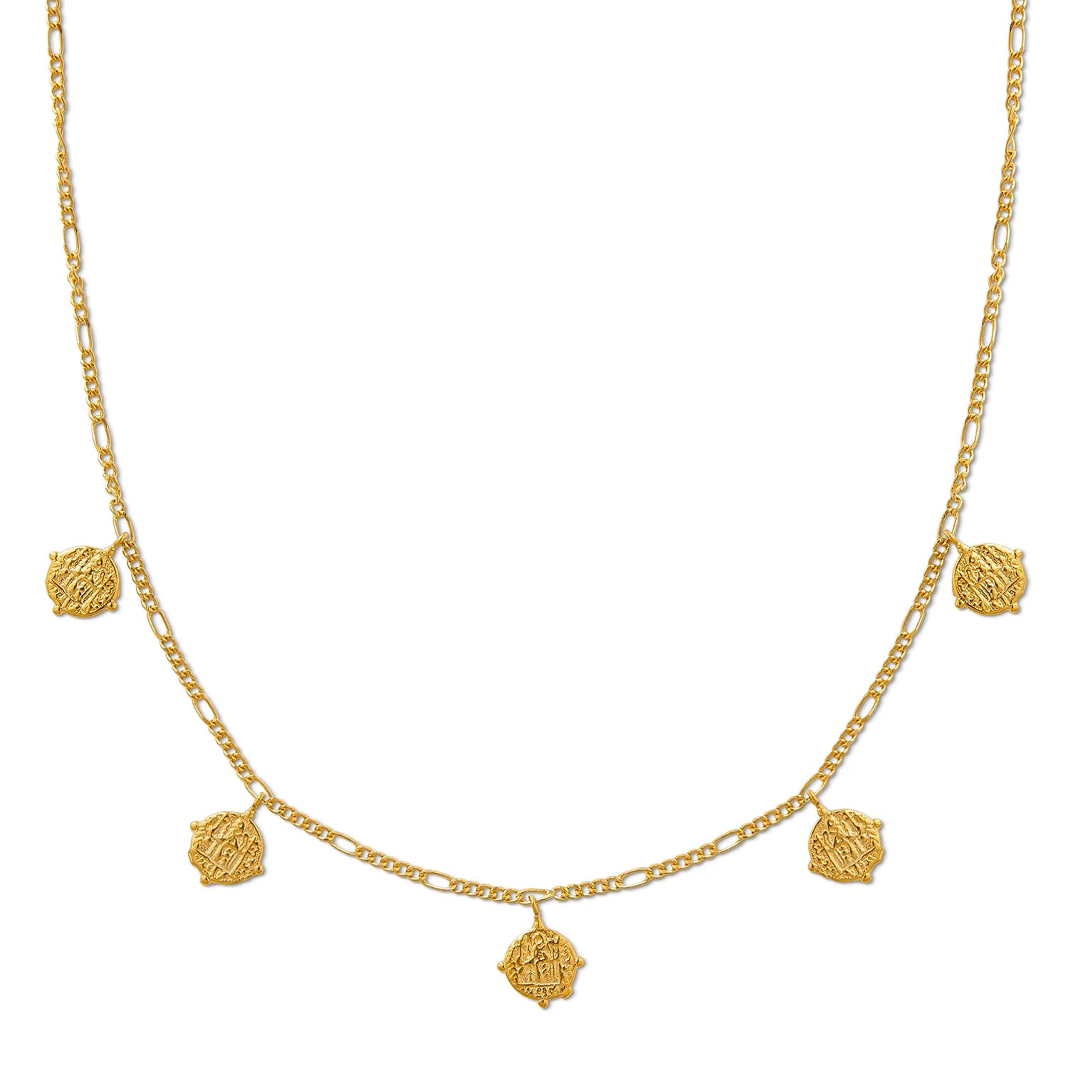 Multi Coin Figaro Necklace Gold