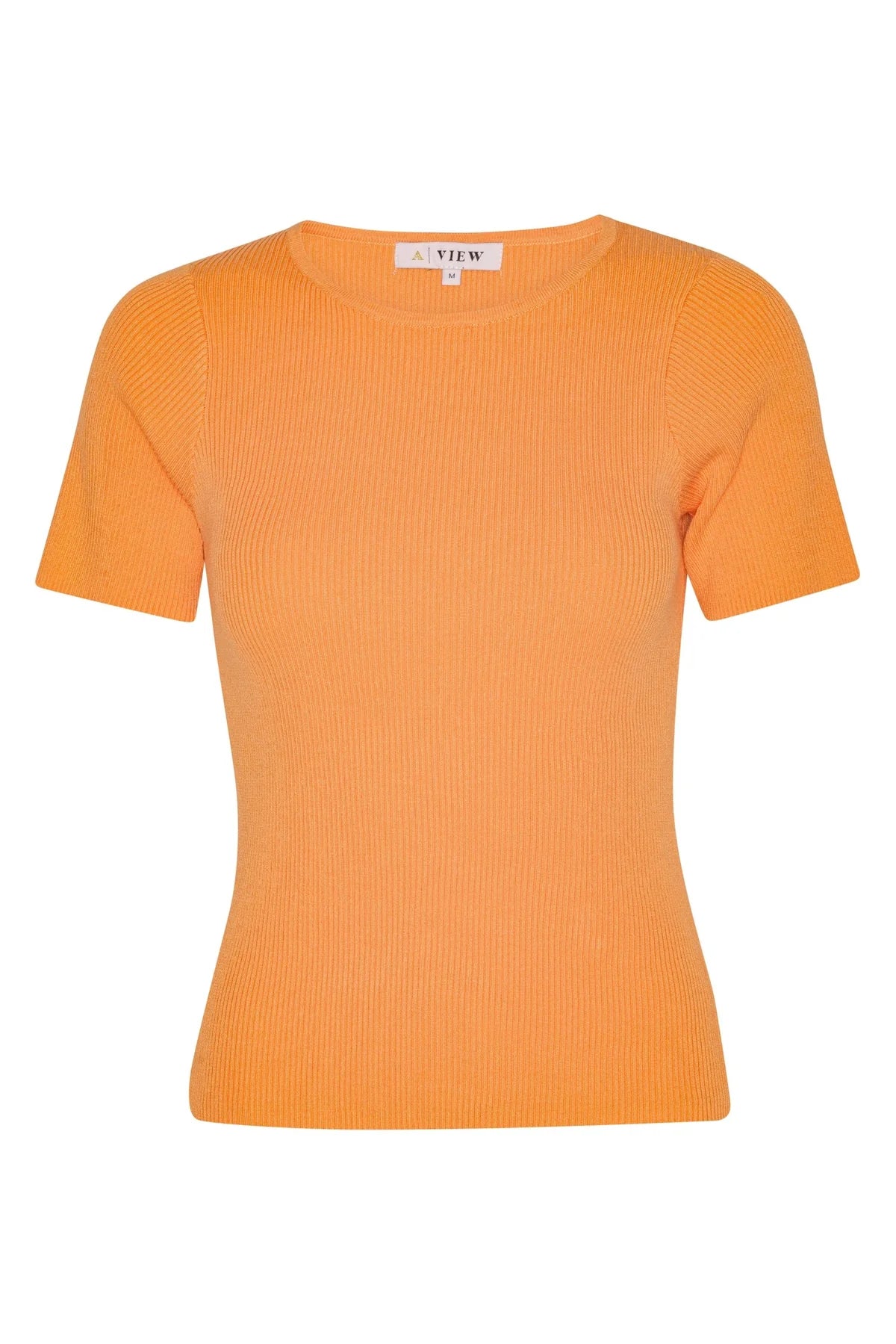 Rib Knit Short Sleeve Top Orange
