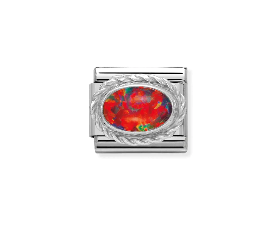 Silver Twisted Oval Red Opal