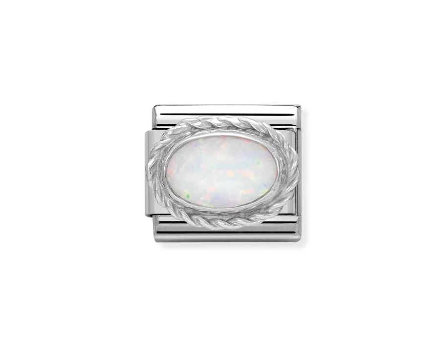 Silver Twisted Oval White Opal