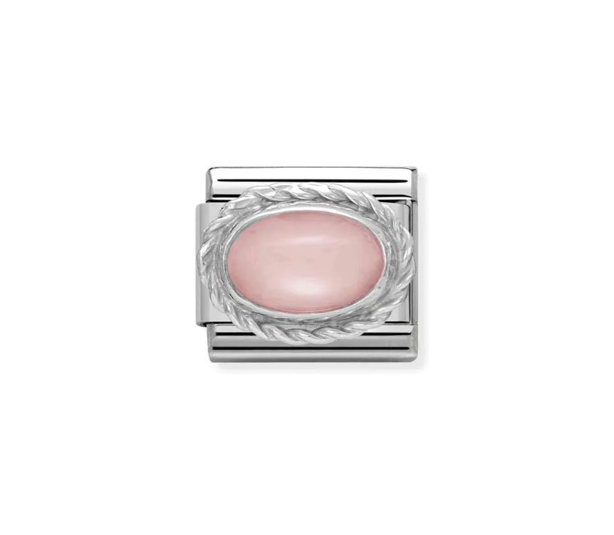 Silver Twisted Oval Pink Opal