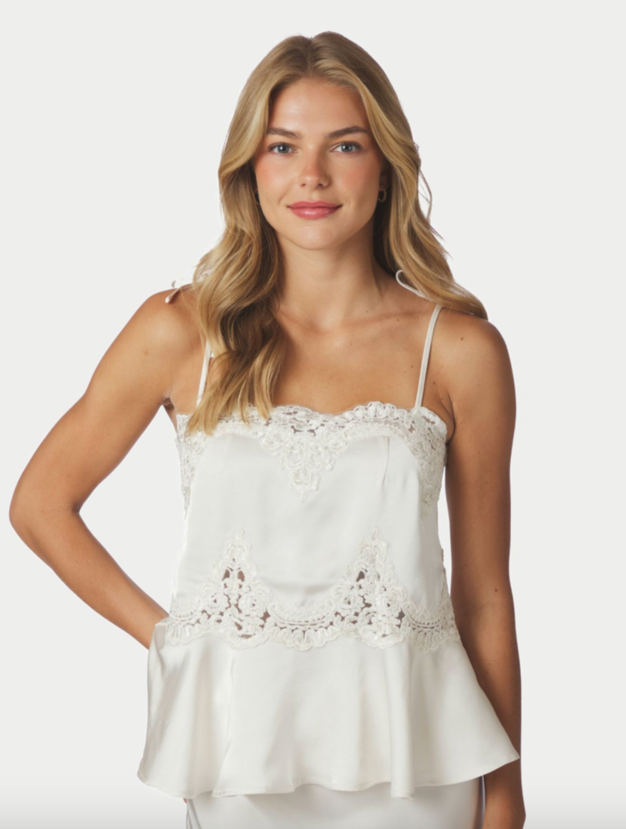 Kaela Heavy Sateen Lace Top Pearl