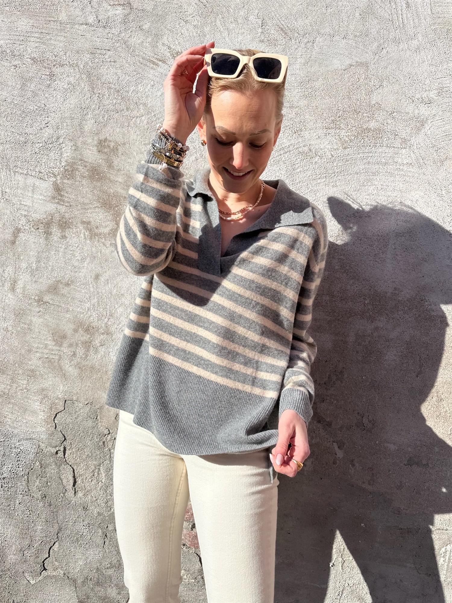 Kristiane Cashmere Sweater Grey Stripes