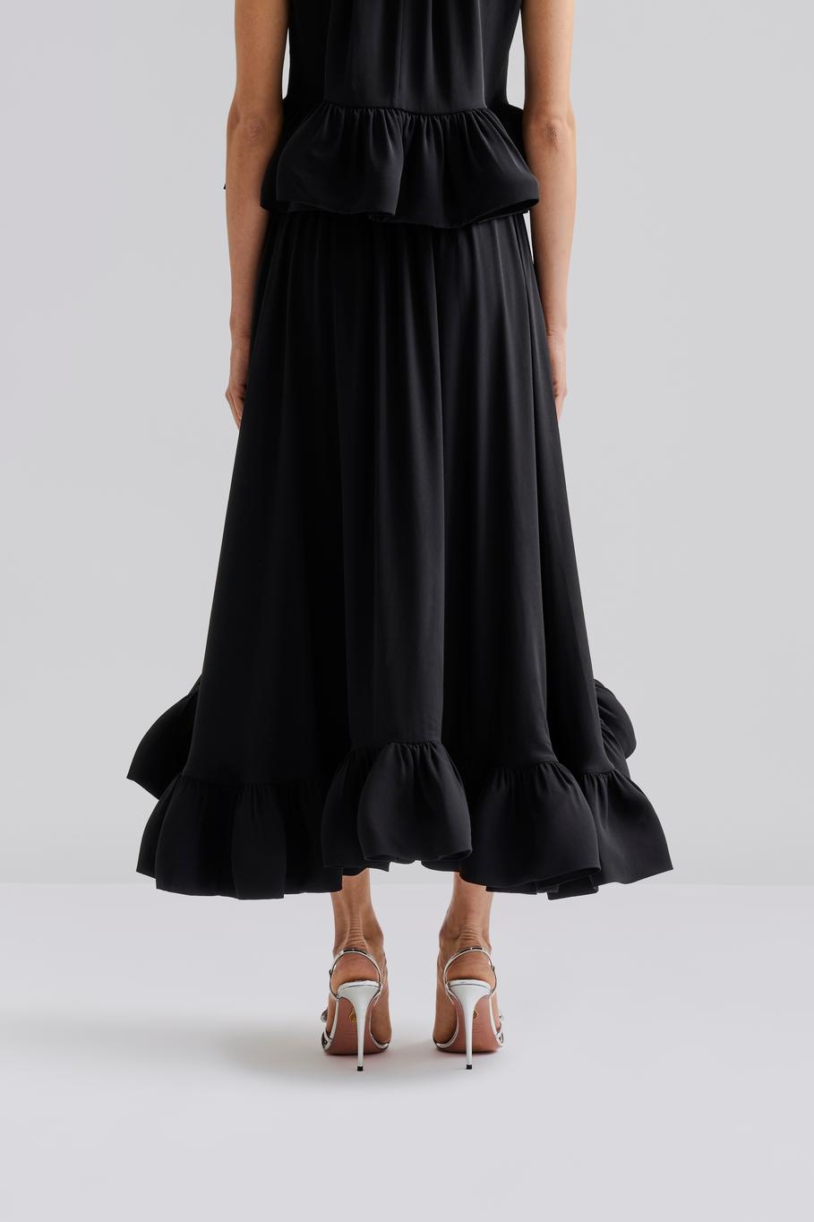 Adriana Frilled Hem Midi Skirt Black