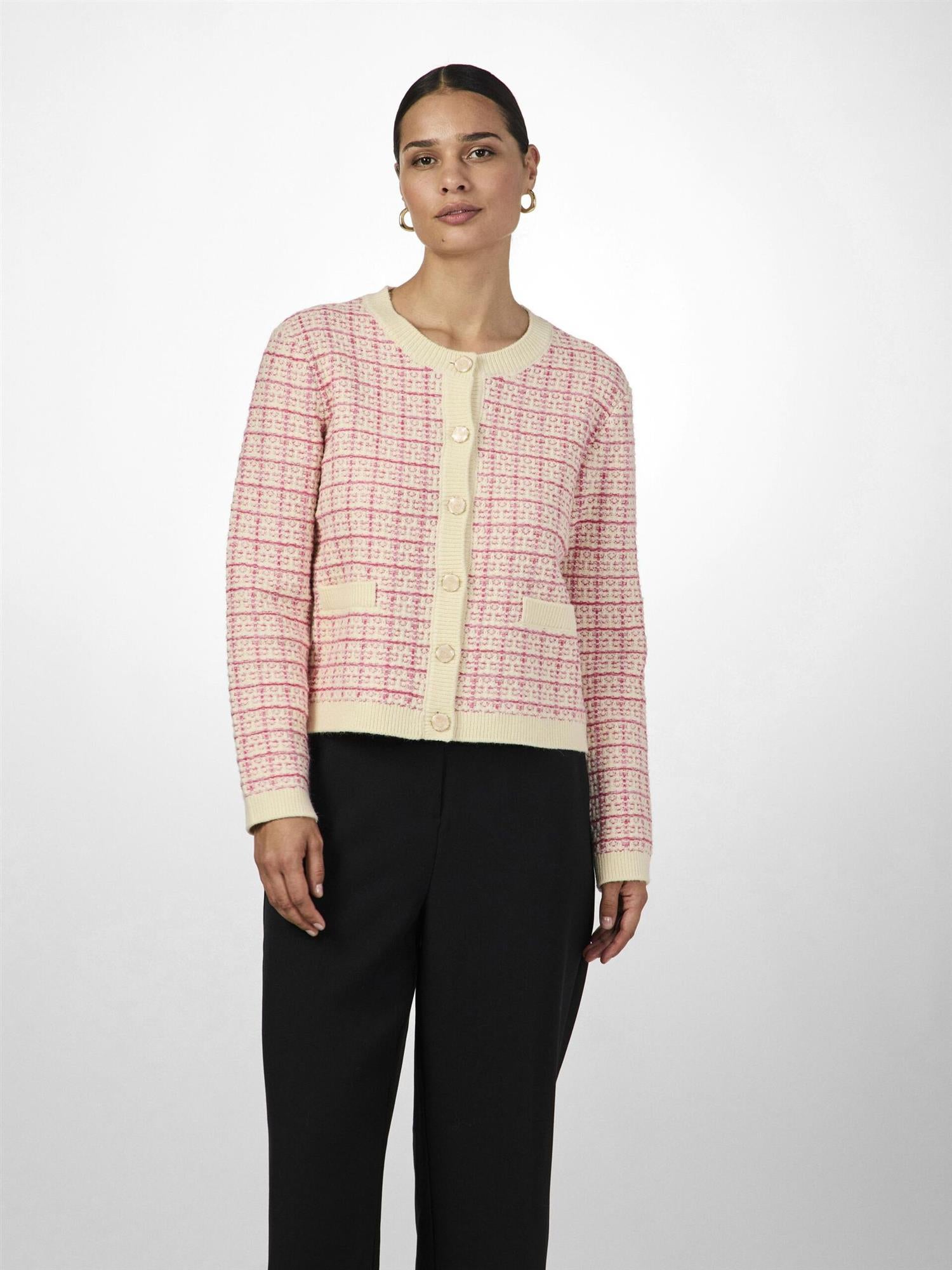 YASLIVIA Short Knit Cardigan Birch Rasberry