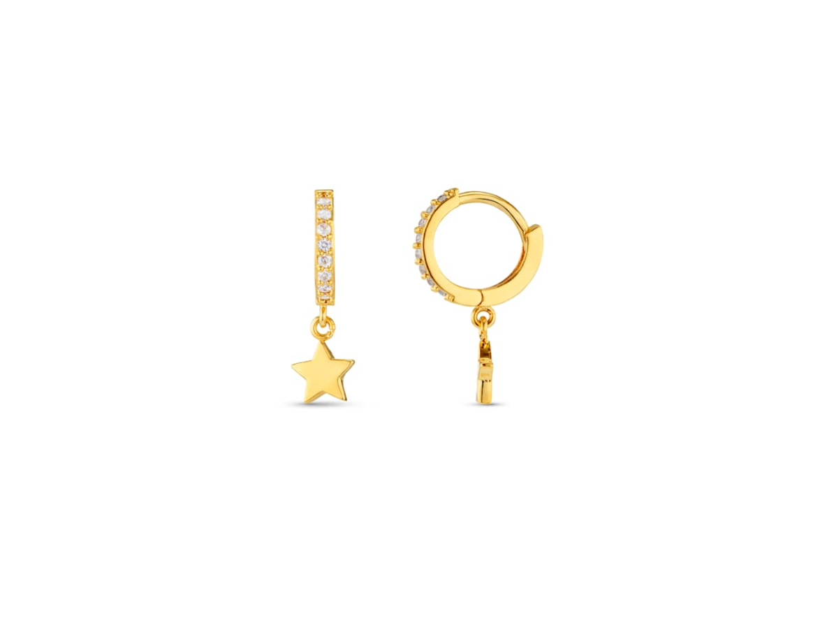 Pave Mini Micro Star Drop Hoop Gold