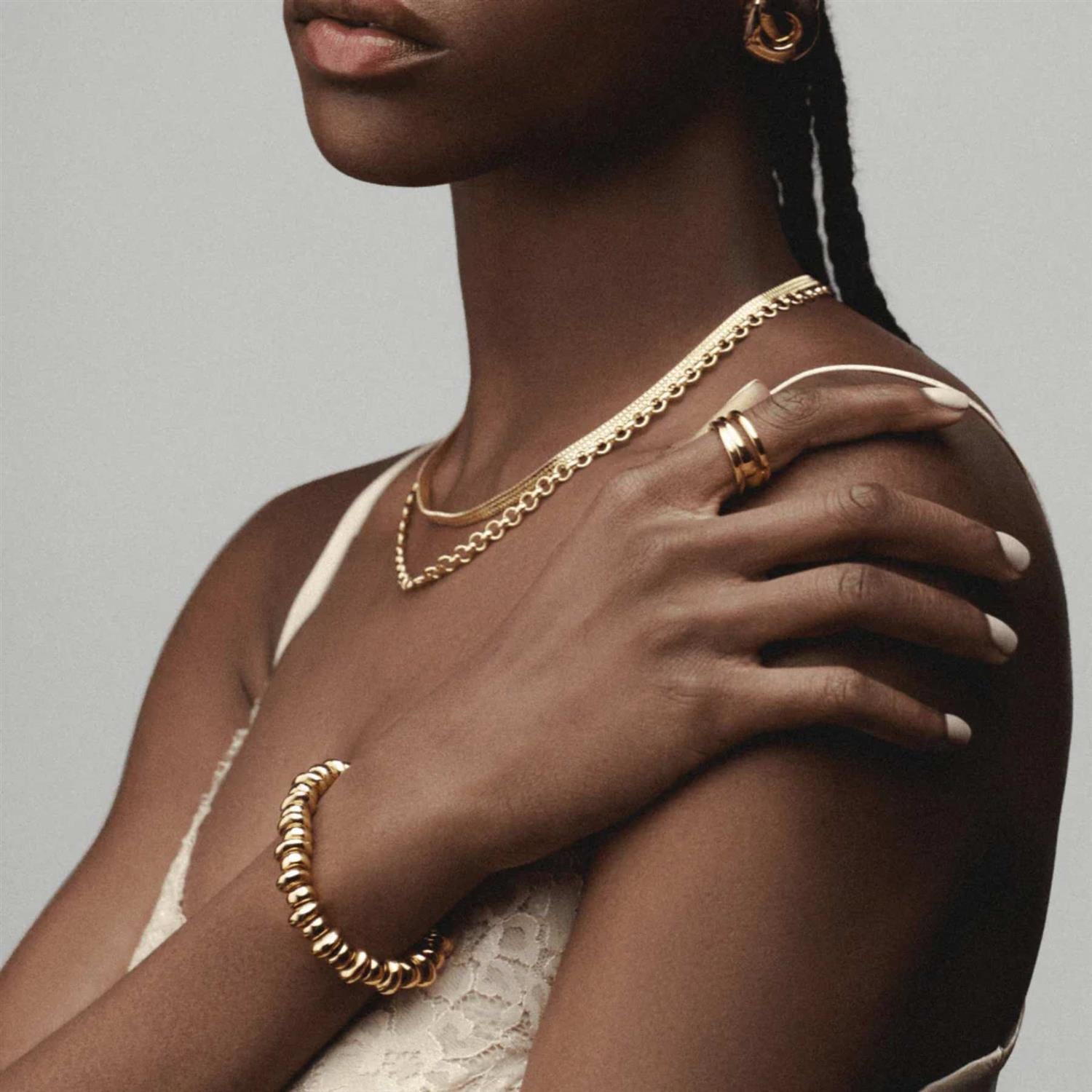 Polished Metal Nugget Stretch Bracalet