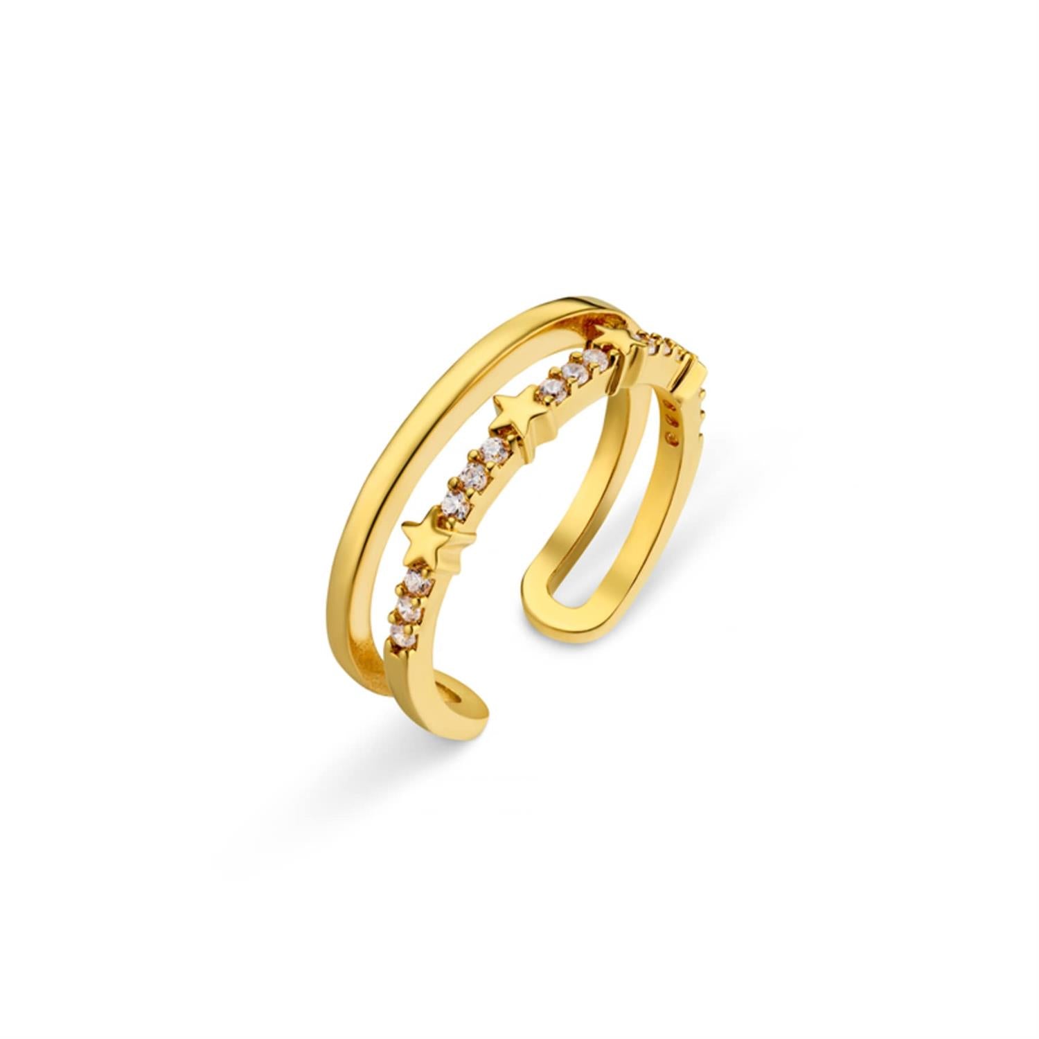 Pave Star Stationed 2 Row Adjustable Ring