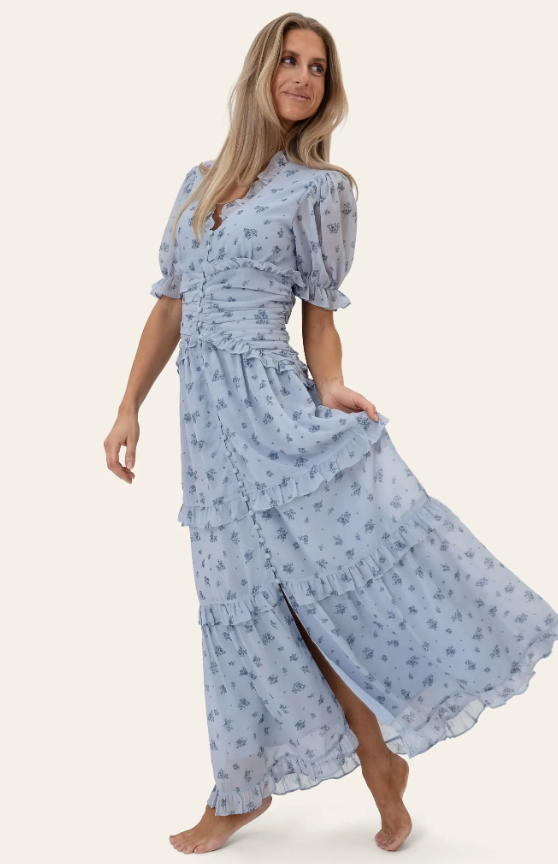 Arielic Long Dress Blue Flower Print
