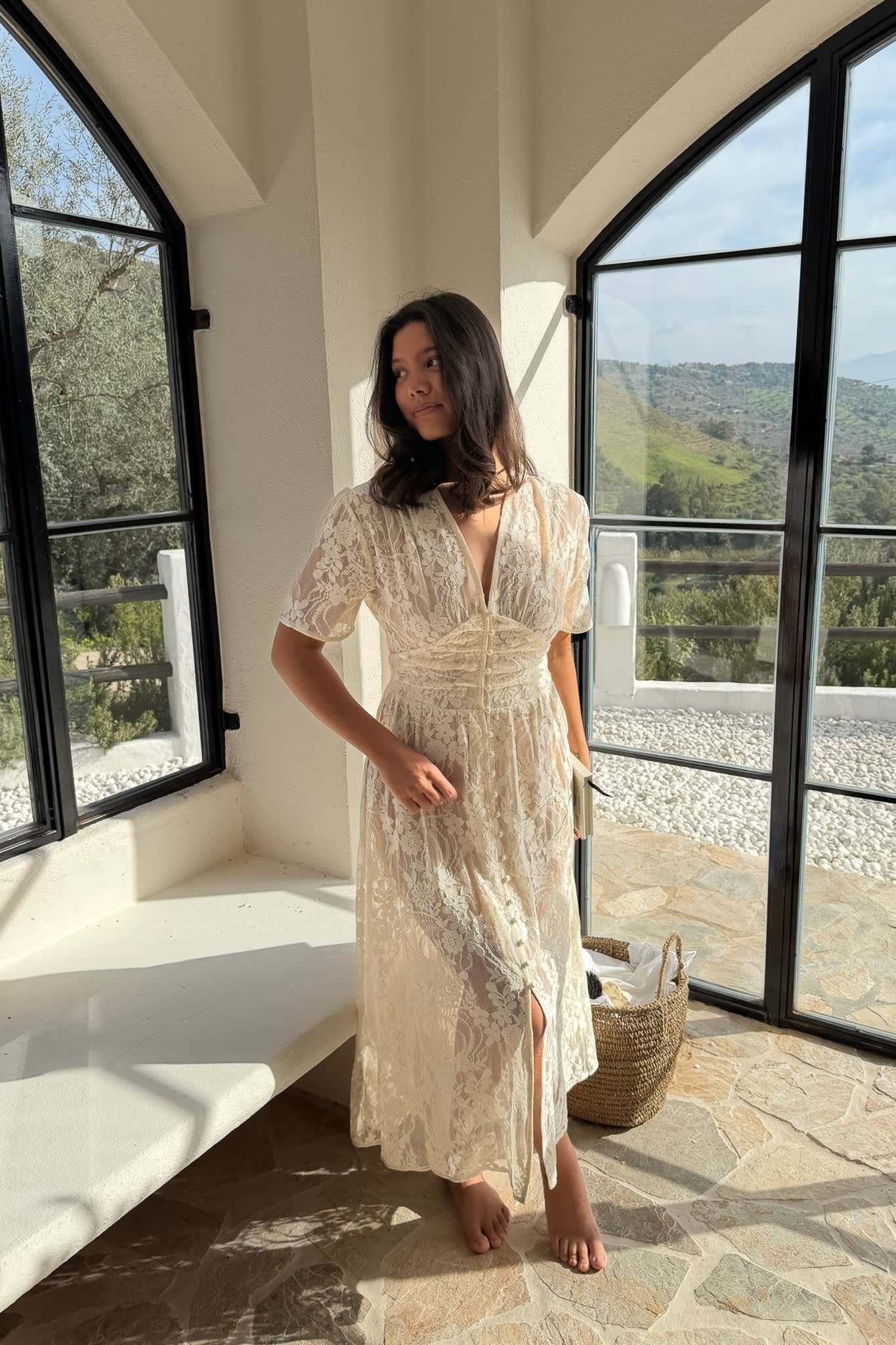 Adelia Long Dress Off White Lace