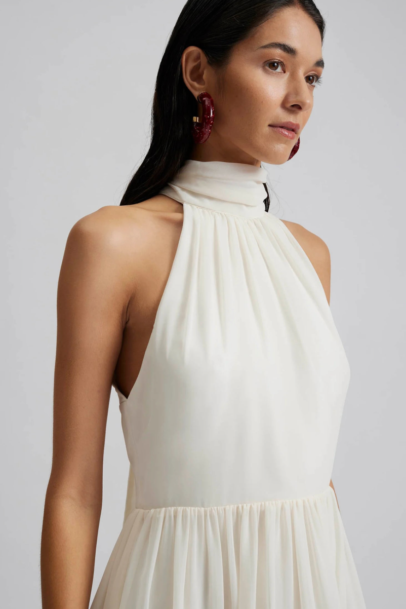Fern Halterneck Ruffled Mini Dress White