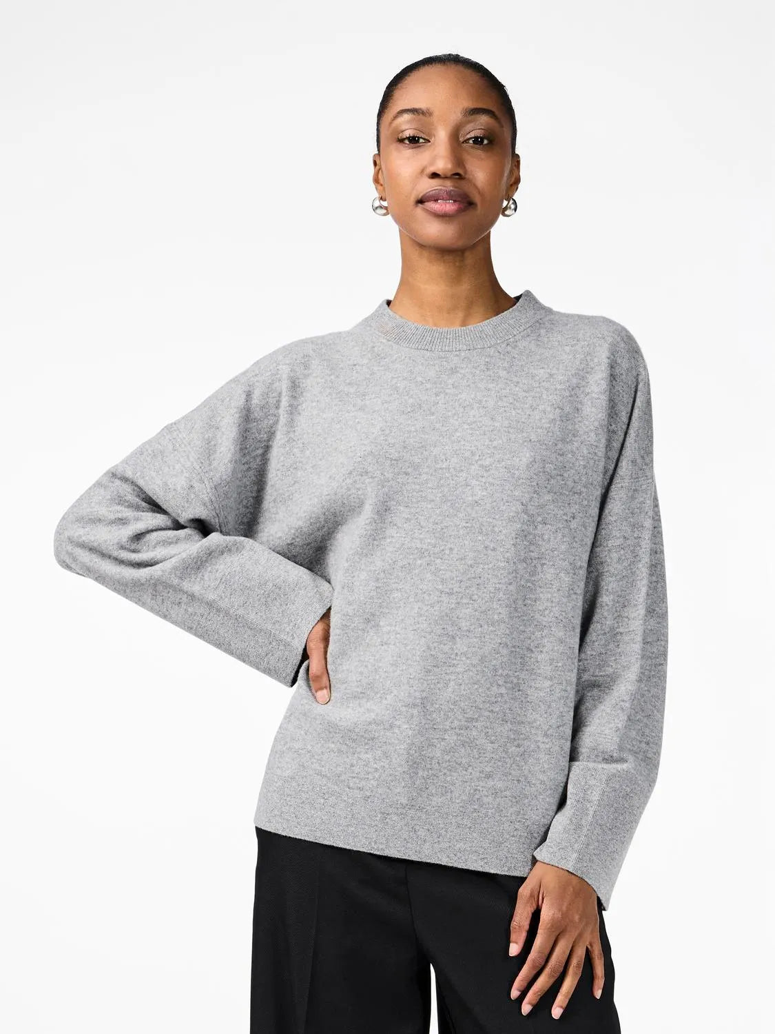 YASEMILIE ONeck Knit Pullover Light Grey Melange