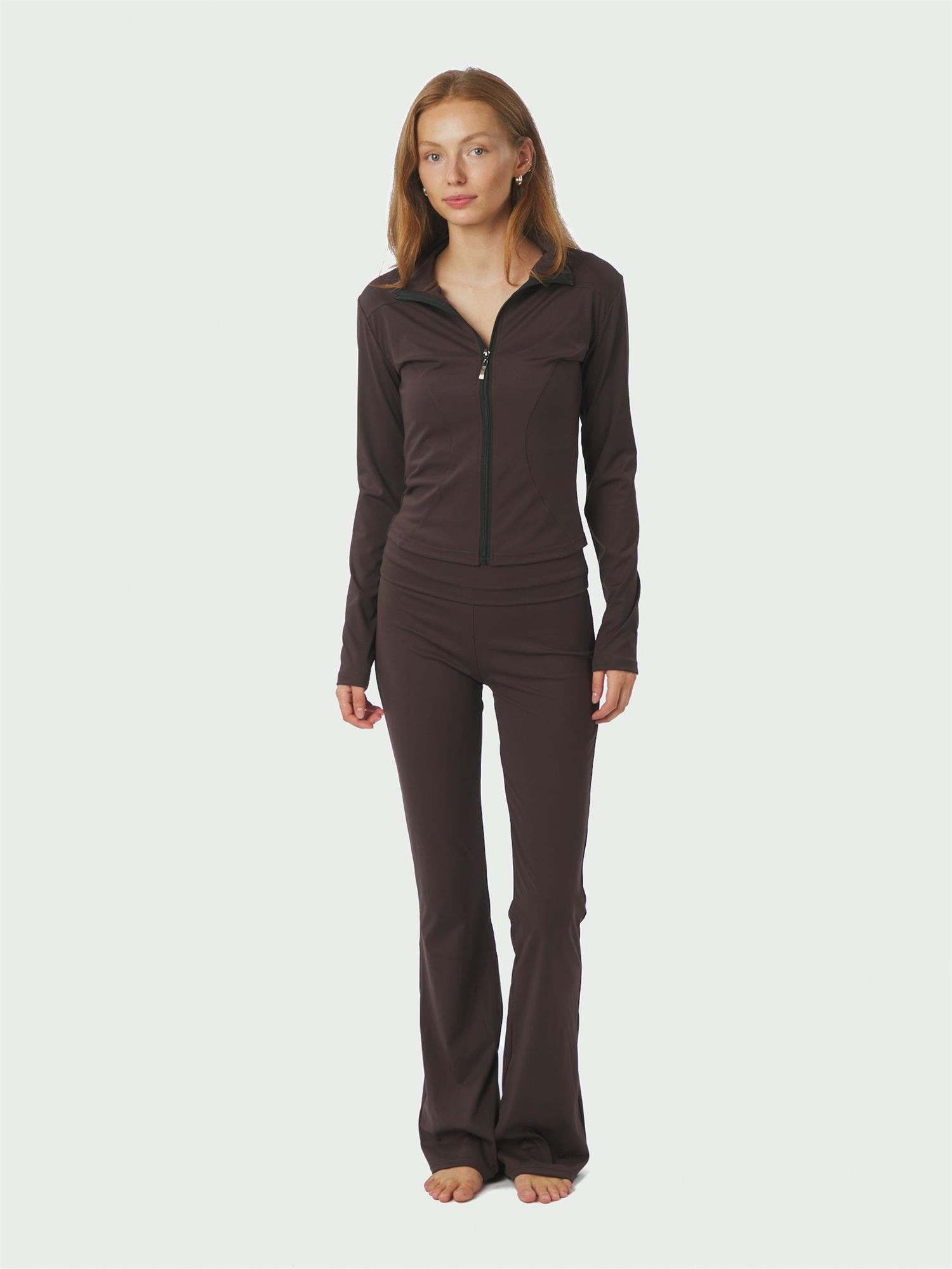 Nolana Zip Blouse Chocolate Brown