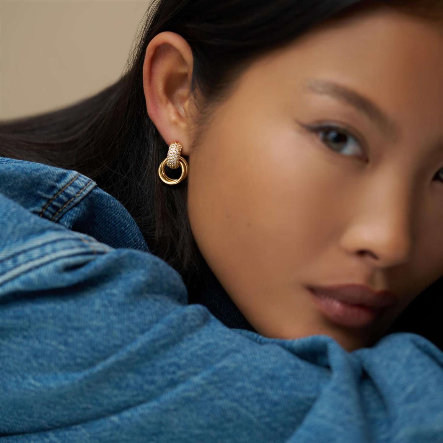 Pave Interlocking Earrings Gold