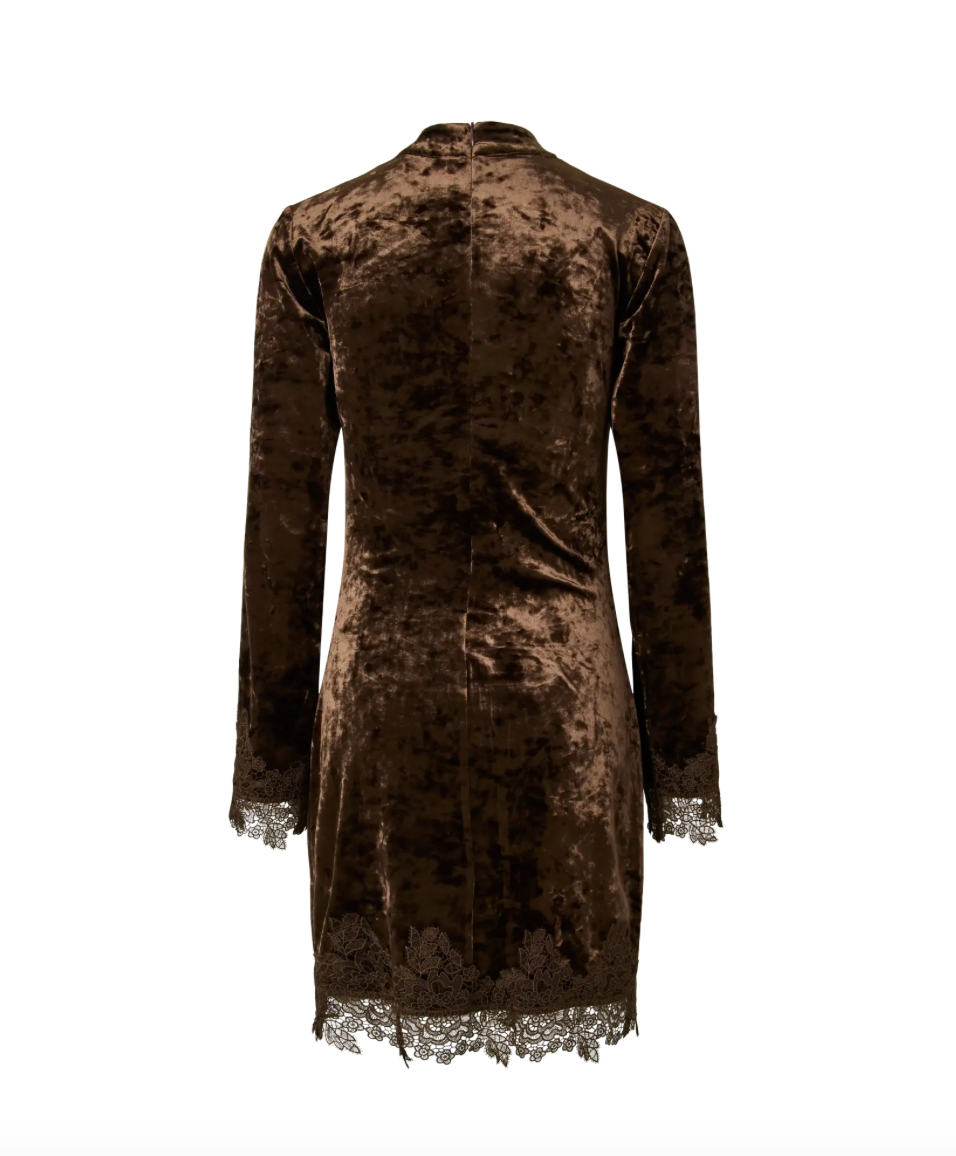 YASVELLIA Short Lace Dress Coffee Bean