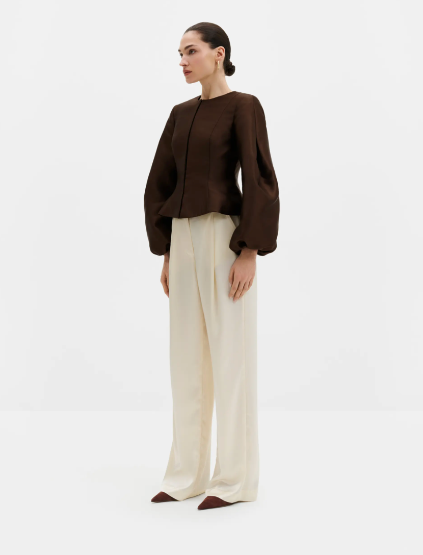 Vendela Balloon Sleeve Blouse Dark Brown