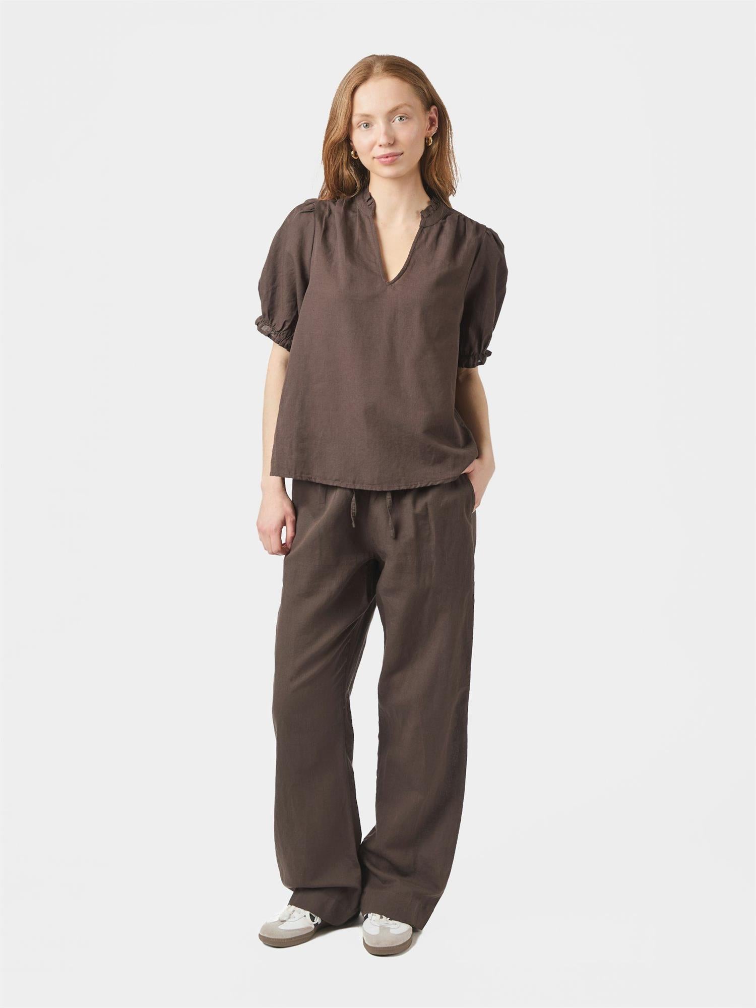 Odesa Linen Blouse Dark Brown