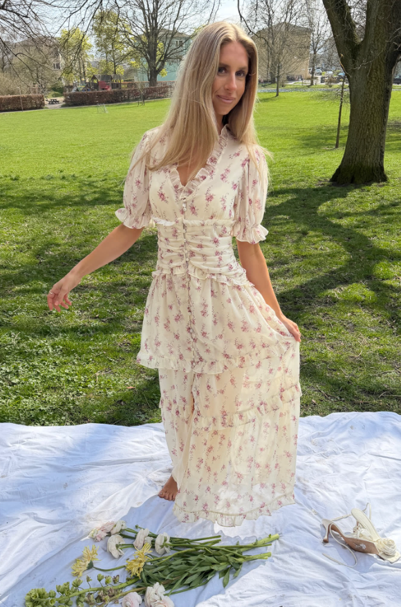 Ariel Long Dress Off White Vintage Rose
