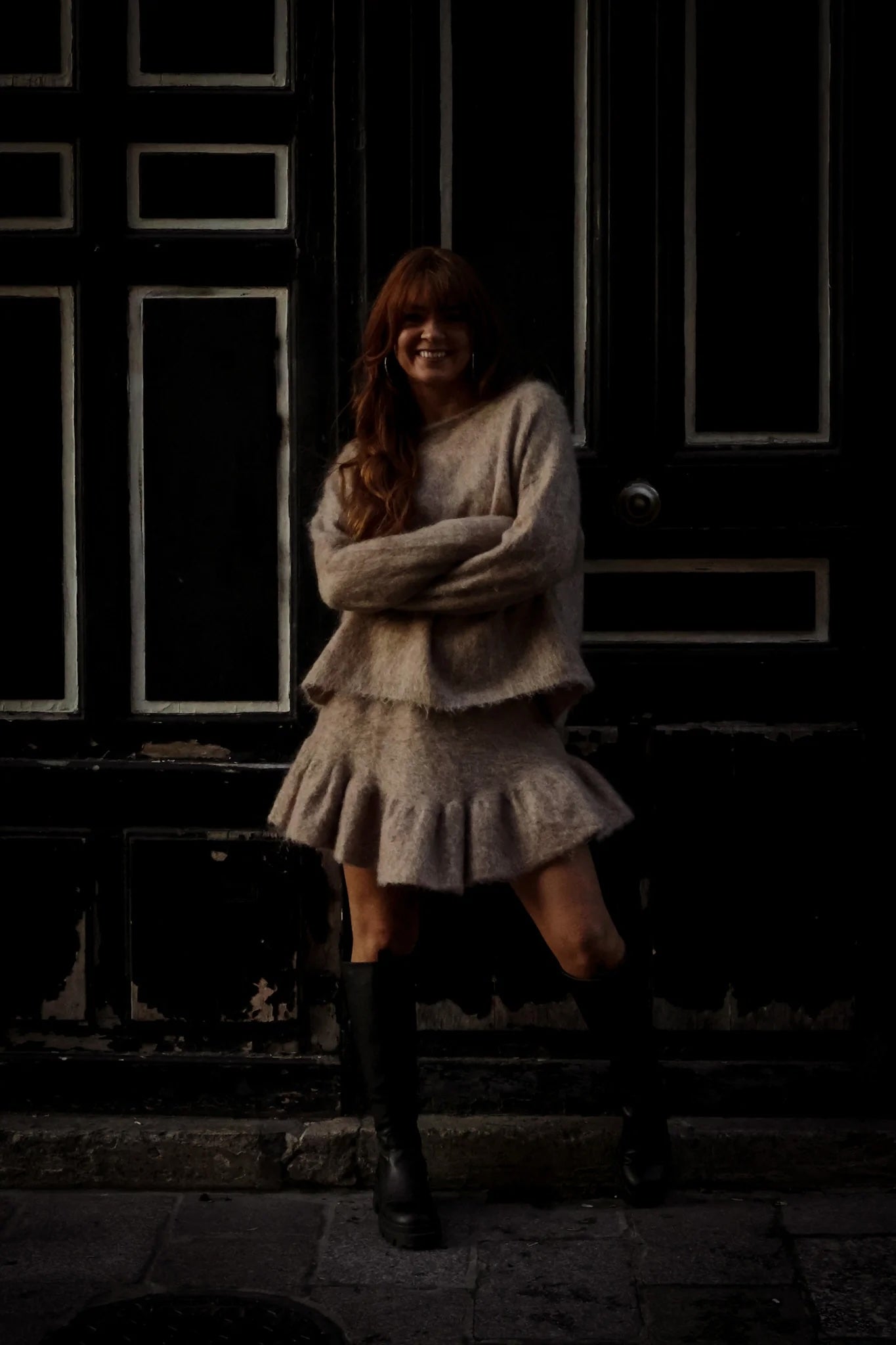 Knit Frill Skirt Beige Melange