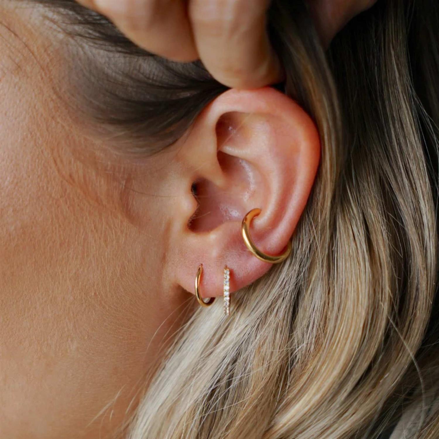 Mini Pave Huggie Hoop Earring Gold