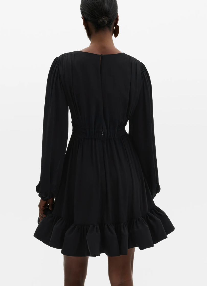 Jadie V-Neck Ruffled Mini Dress Black