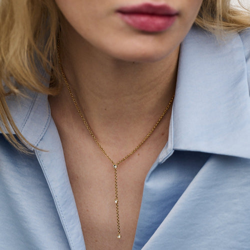 Crystal Drop Lariat Necklace Gold