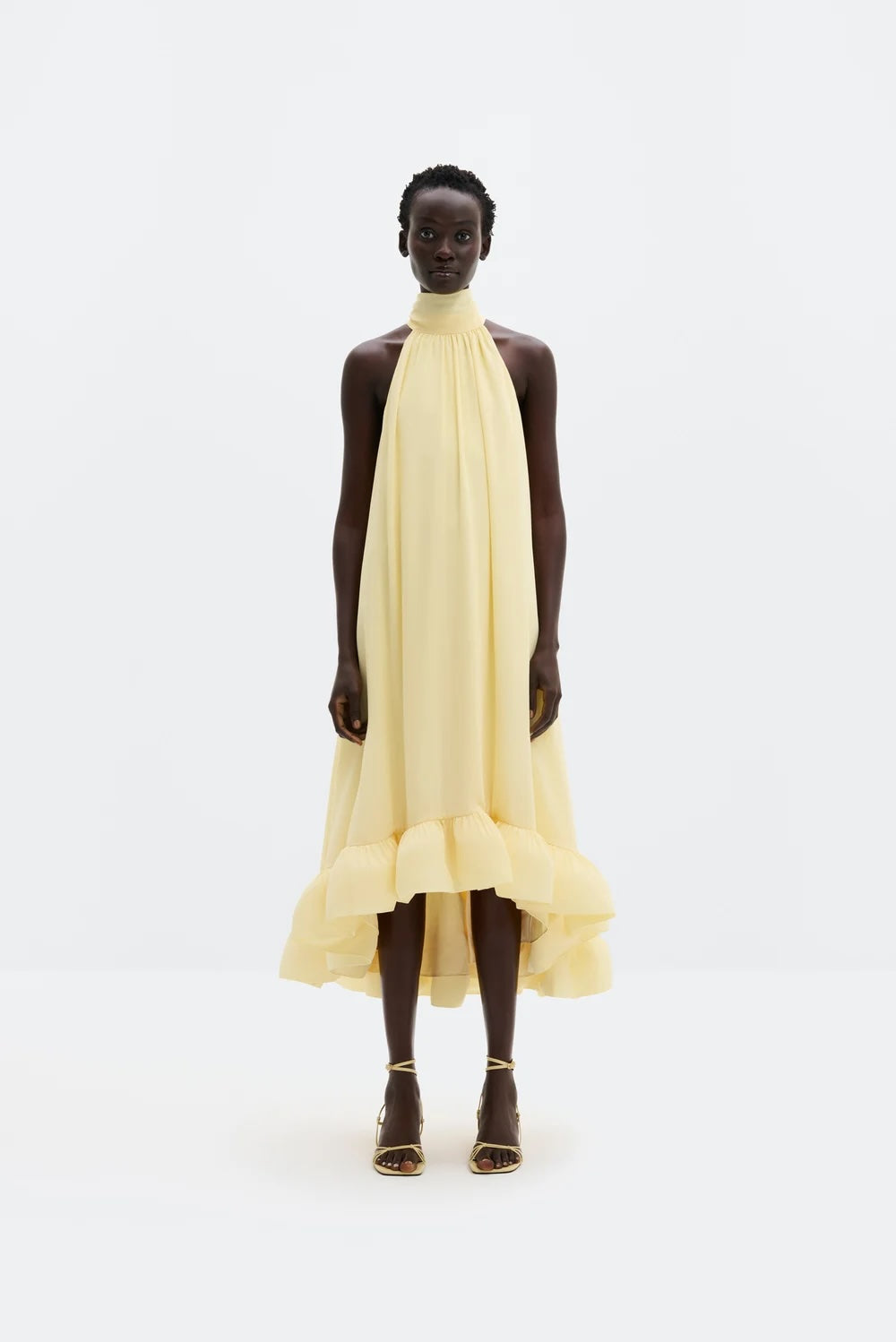 Sabrina Halterneck Ruffled Midi Dress Light Yellow