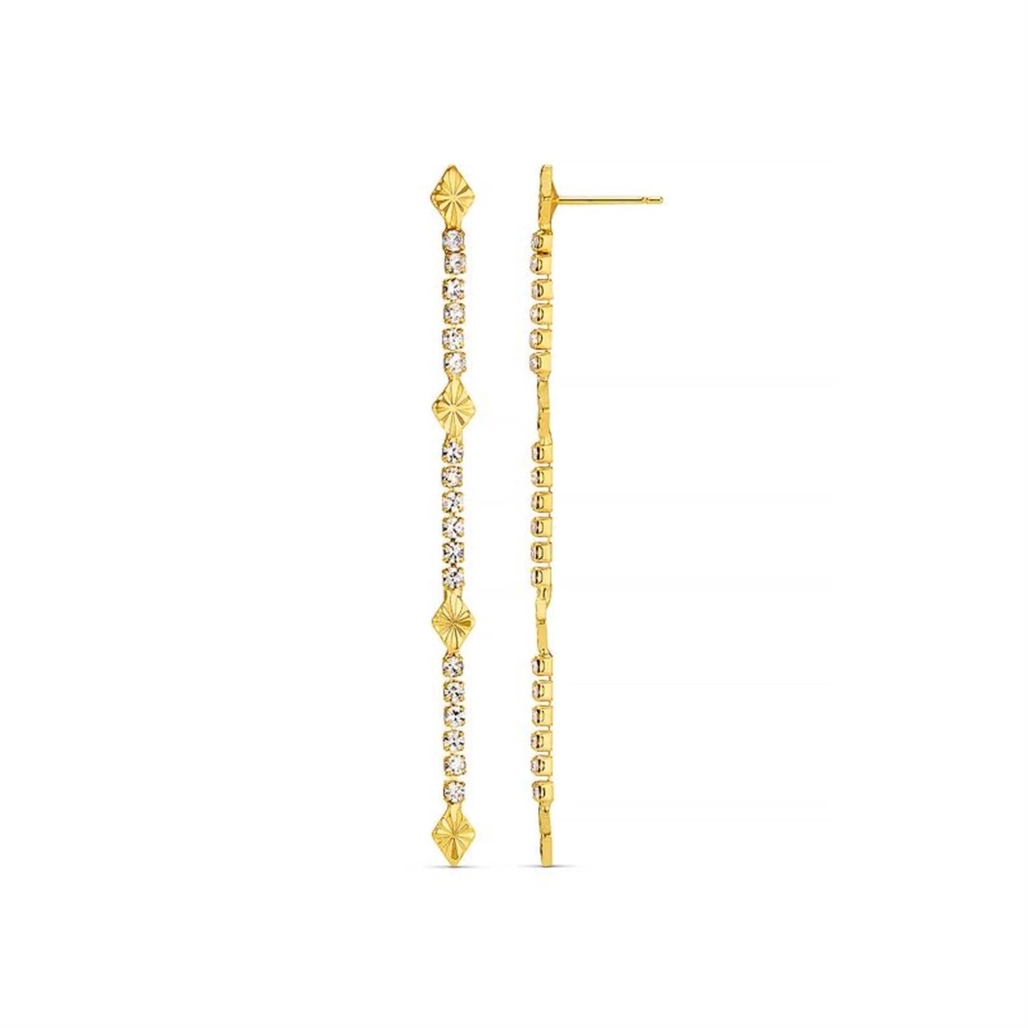 Cupchain & Etched Detail Long Drop Earrings Gold