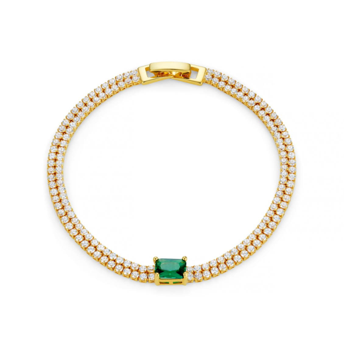 Emerald & Crystal Double Row Tennis Bracelet