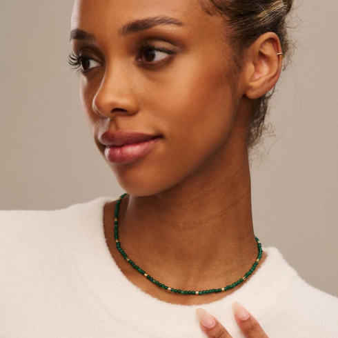 Emerald & Metal Bead Collar Necklace