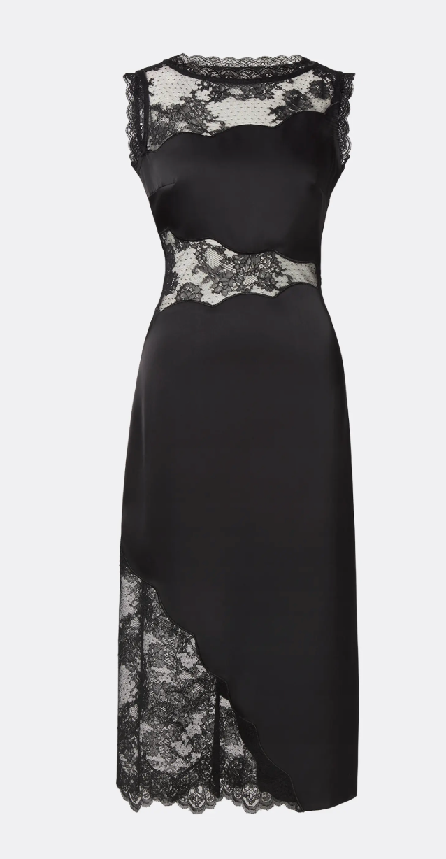 Desire Lace Trimmed Cut Out Midi Dress Black