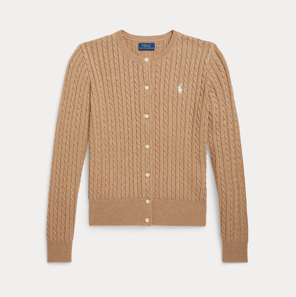 Mini Cable Cardigan Camel Heather
