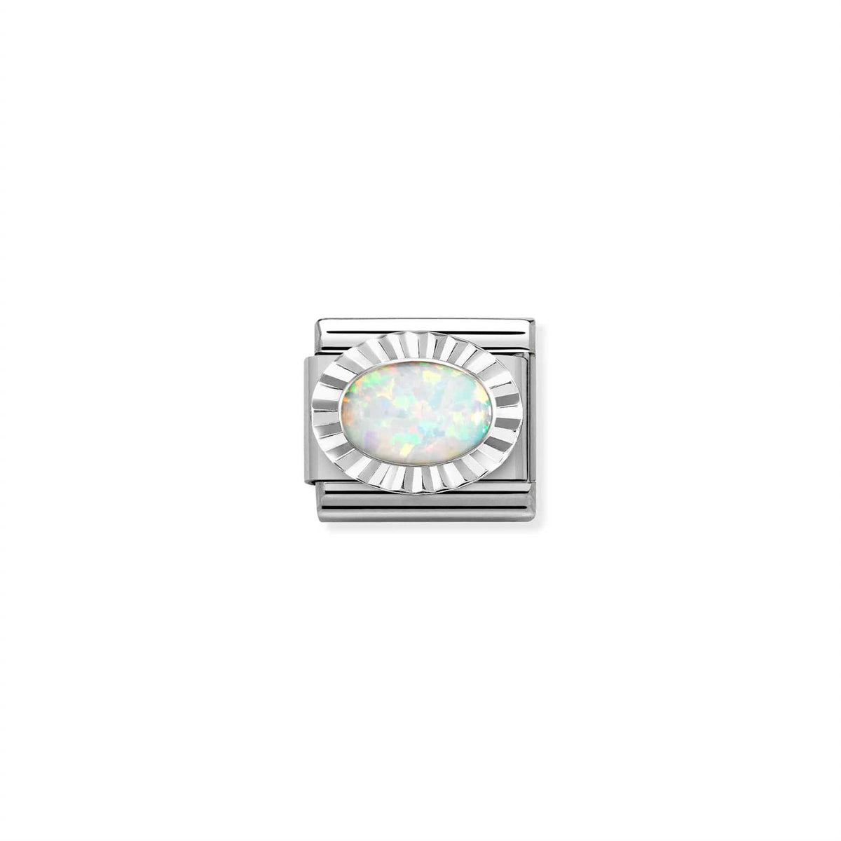Diamond Oval White Opal Silver