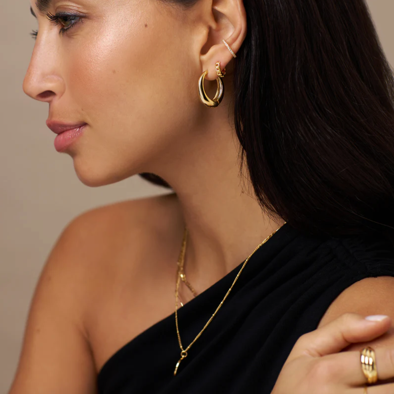 Large Tapered Hoop Earrings Gold