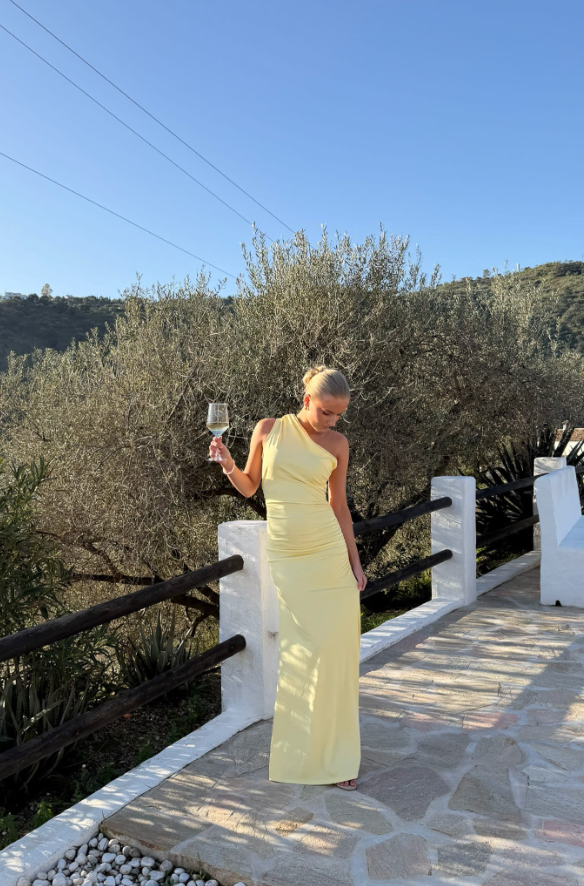 Andrea Satin Dress Butter Yellow