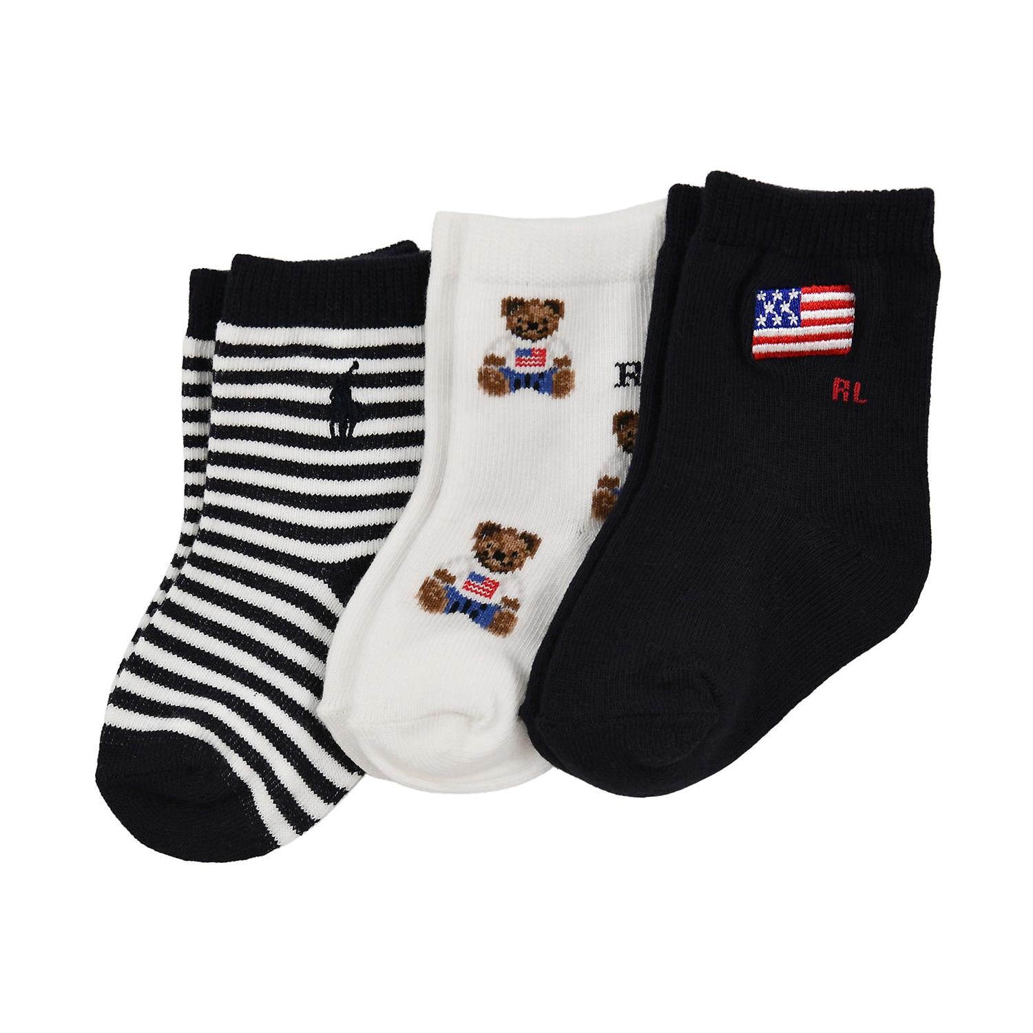 Baby Boy American B-Crew Socks 3-Pack White/Navy