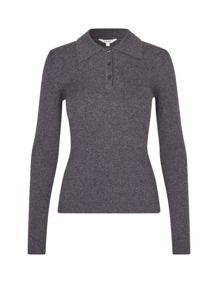 Paoula Polo Top Grey Melange