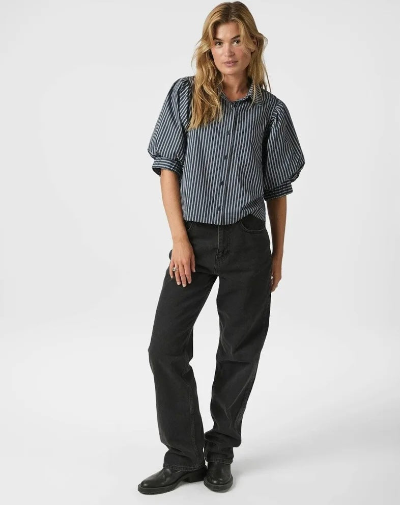 Etta Soft Stripe Stone Shirt Navy