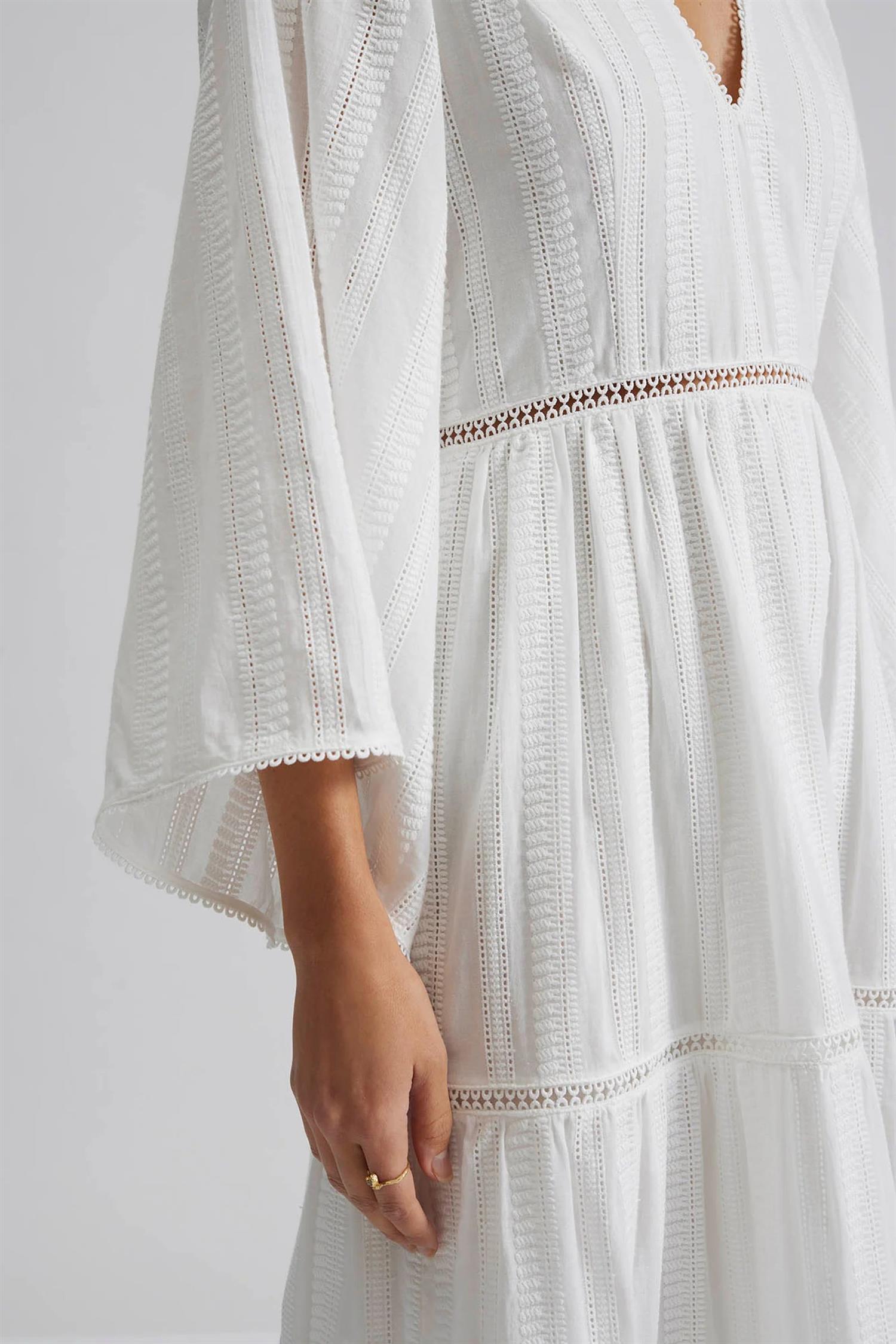 Vanessa Wide Sleeve Embroidered Cotton Maxi Dress White