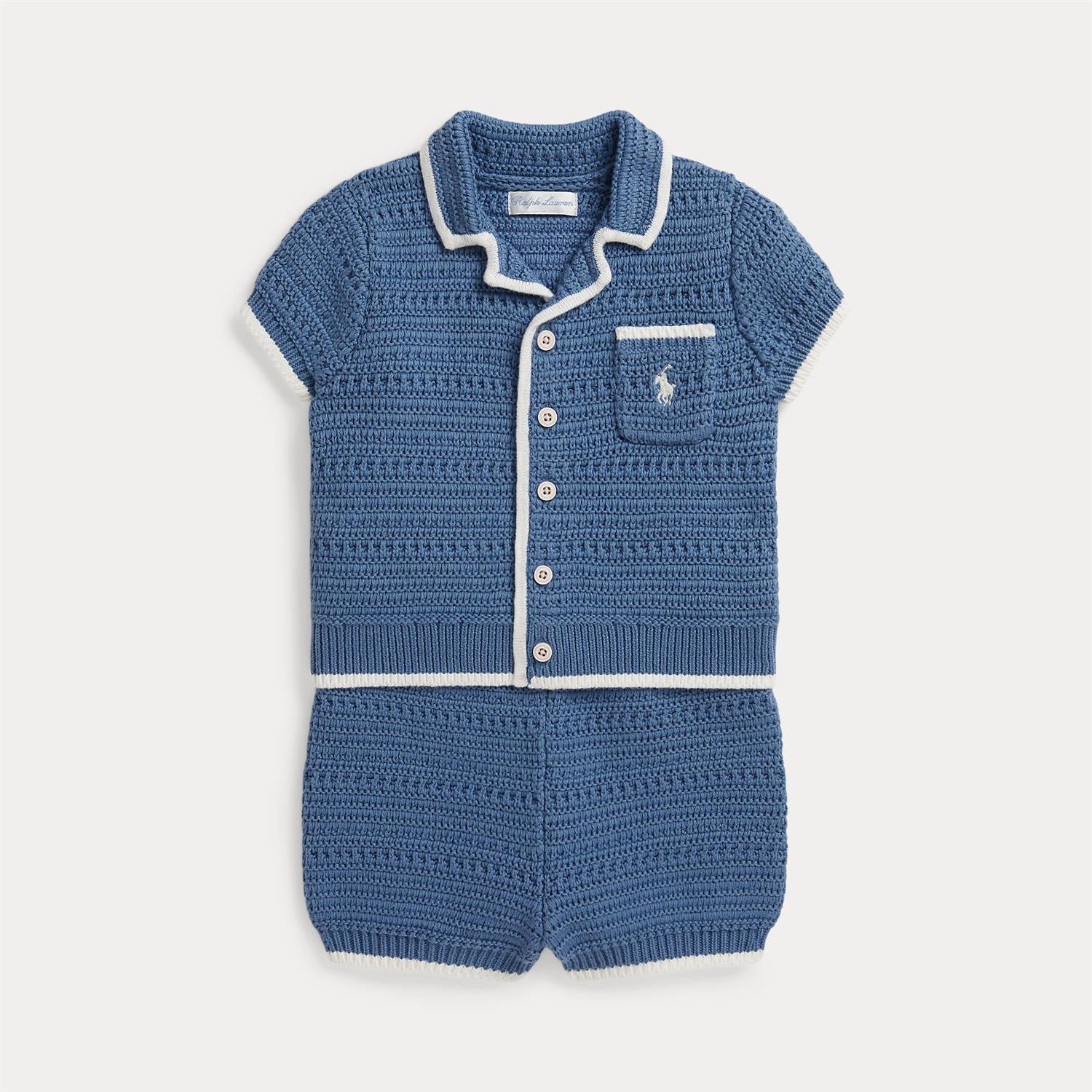 Crocheted Cotton Shirt & Short Delta Blue