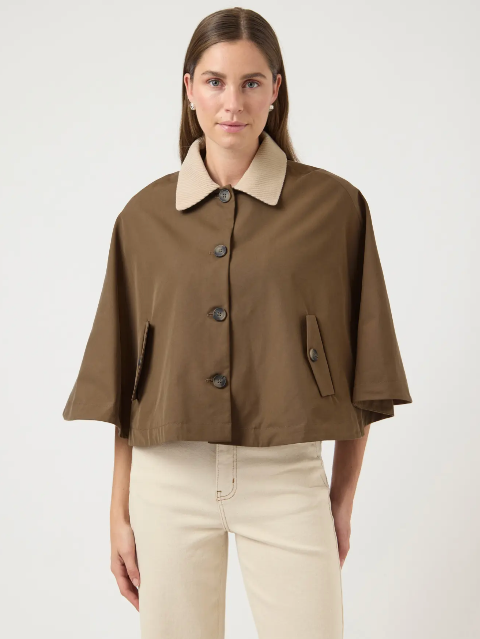 YASMALOMA Short Trench Cape Shitake/ Oatmeal ri