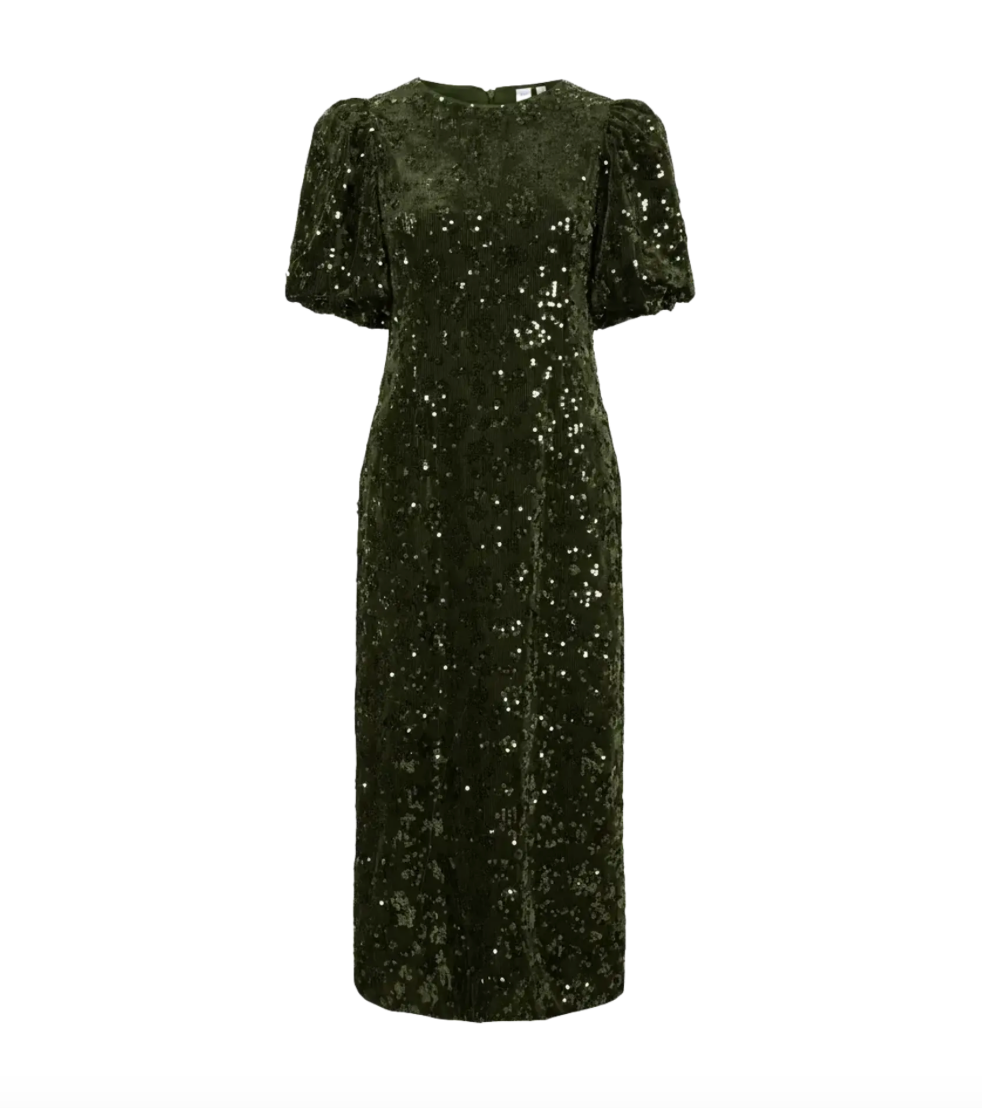 YASSOFIE Sequin Midi Dress Chive