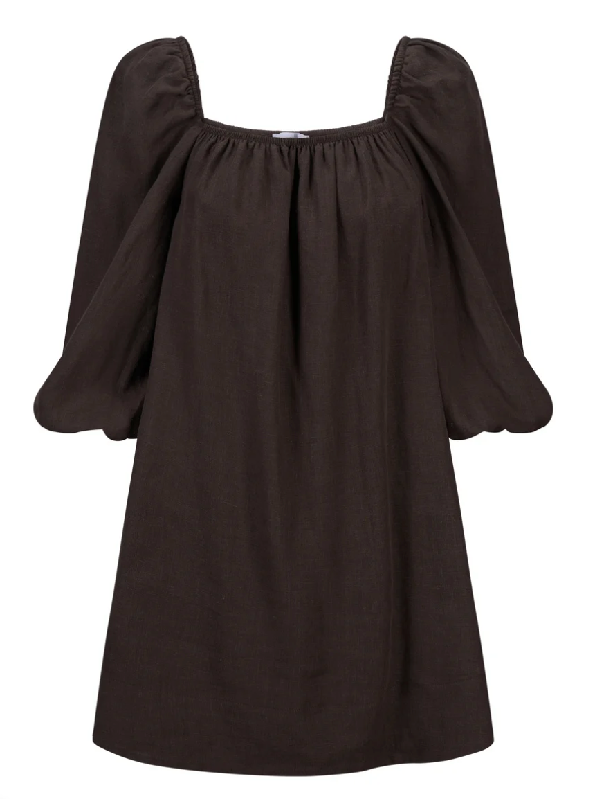 Alma Linen Dress Dark Brown