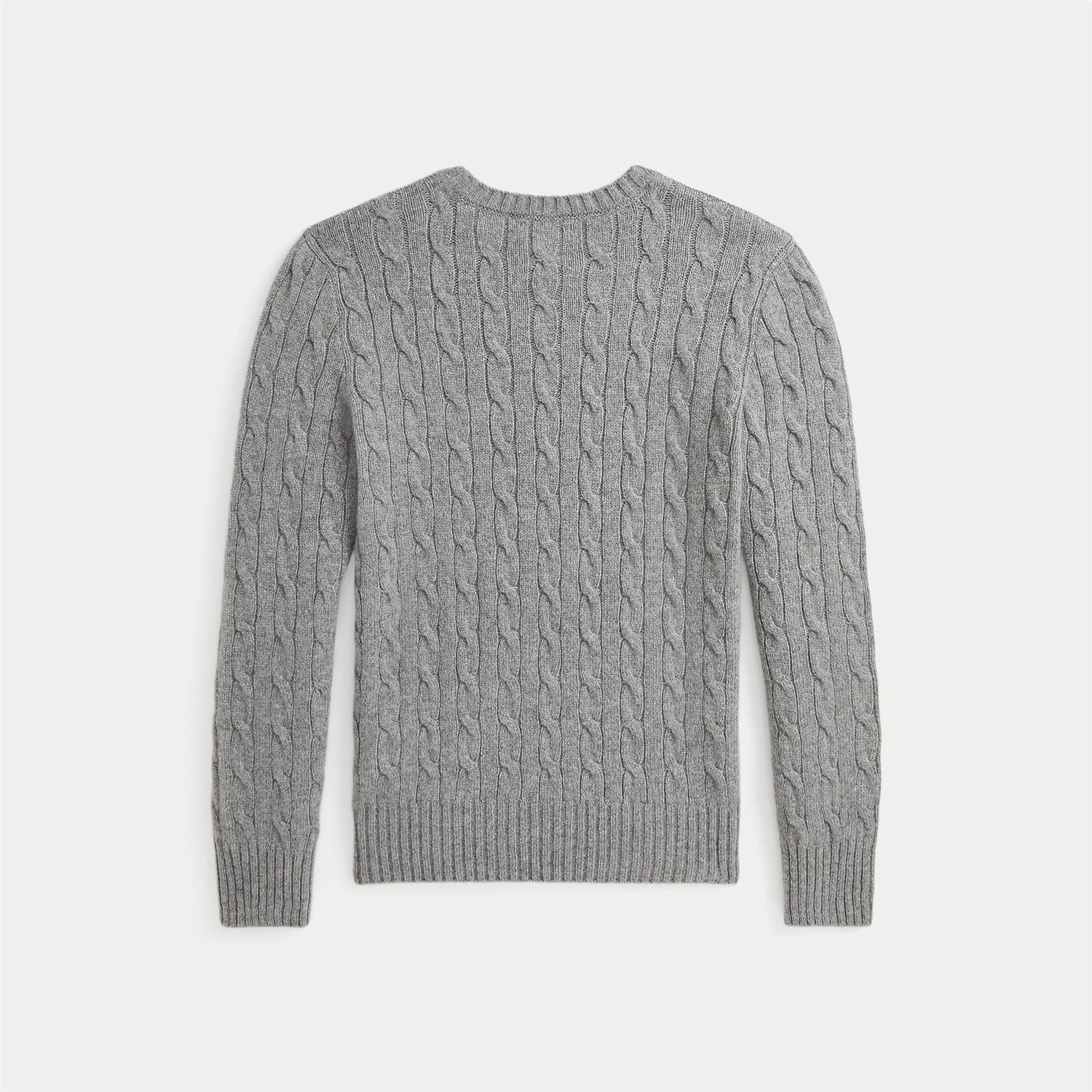 Cable-Knit Wool-Cashmere Sweater Fawn Grey Hthr/Navy