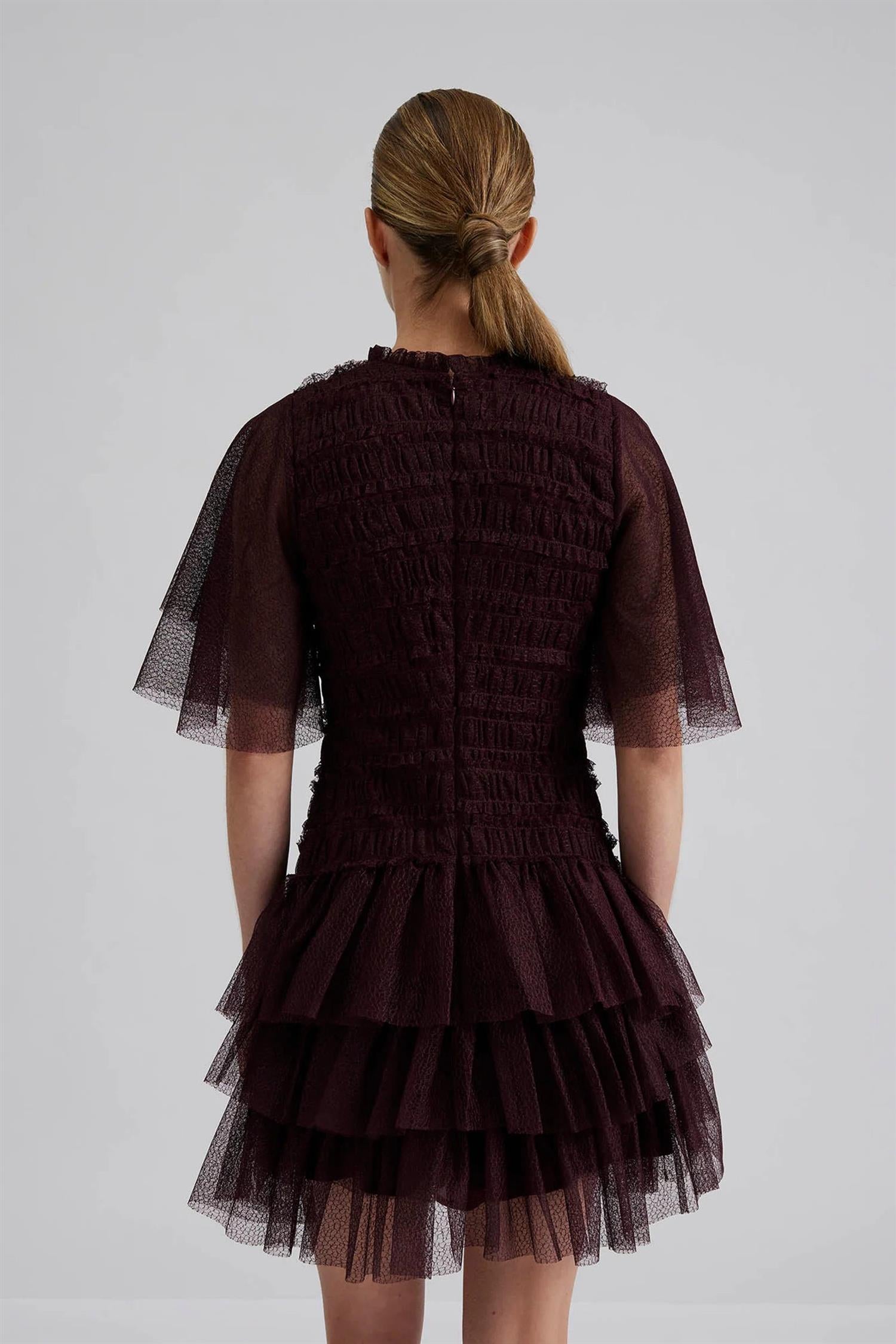 Minnie Short Sleeve Lace Mini Dress Plum